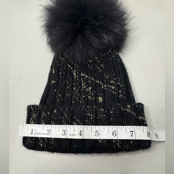 Black Knit Beanie with Faux Fur Pom - Picture 6 of 11